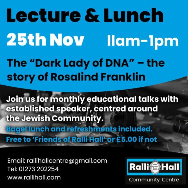 Our popular 'Lecture and Lunch' events at Ralli Hall book fast!

Great speakers, interesting subjects 📚with refreshments and lunch included 🥯

Book your space for our November talk today! 😃

#Lectureandlunch #Hove #Jewishcommunity #History #learning